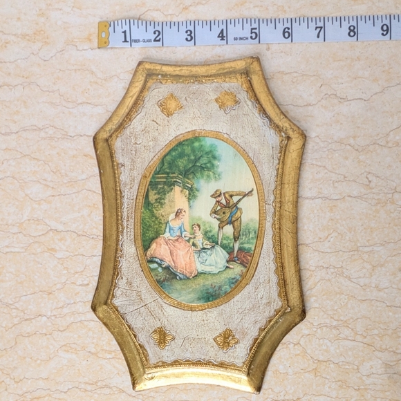 Vintage Italian Gold Gilt Pair Florentine Wooden Frames Garden Scene Wall Plaque - Picture 8 of 11